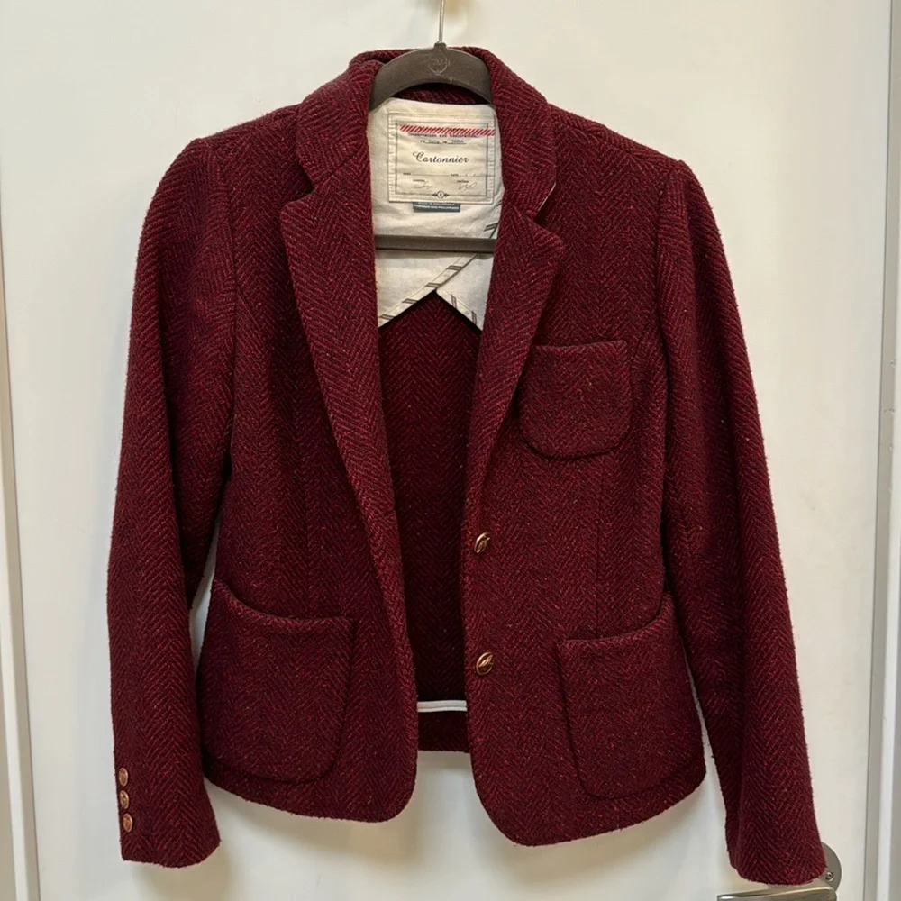 Wool jacket. Subtle herringbone weave. Purchased at Anthropologie Copper buttons - Picture 1 of 5